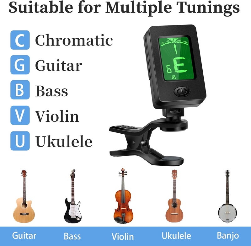 DOMMI Guitar Capo, Guitar Picks, Guitar Accessories with Guitar Tuner, Capo for Acoustic Guitar, Bass, Buzzing-Free, Quick Release, Guitar Tuner Clip on for Guitar, Violin, Bass, Ukulele Chromatic, Rosewood - Image 4